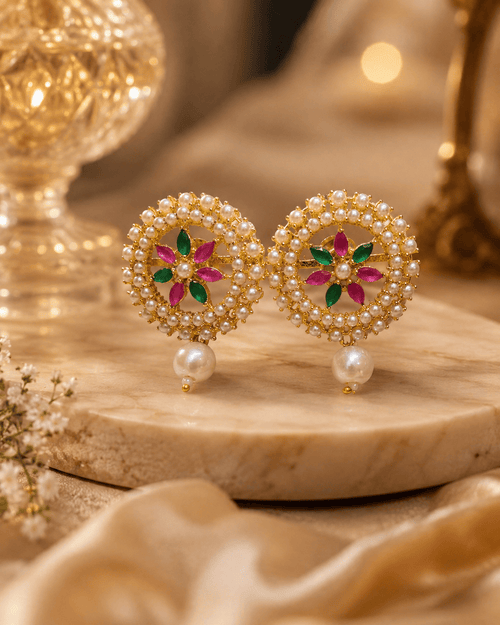 Aganya kreation jewelry Sets Chandrima Real Pearl Set - Elegant Brass Jewelry