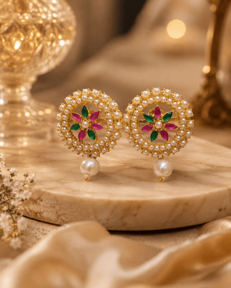 Aganya kreation jewelry Sets Chandrima Real Pearl Set - Elegant Brass Jewelry