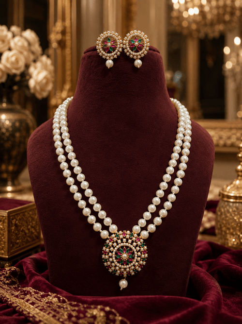 Aganya kreation jewelry Sets Chandrima Real Pearl Set - Elegant Brass Jewelry
