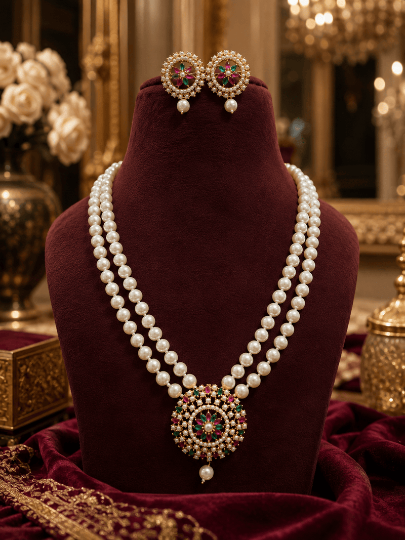 Aganya kreation jewelry Sets Chandrima Real Pearl Set - Elegant Brass Jewelry