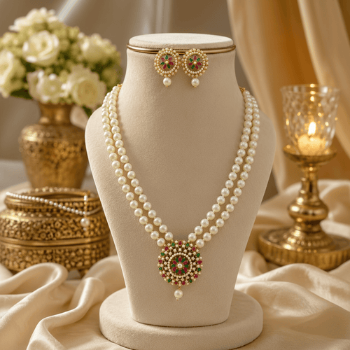 Aganya kreation jewelry Sets Chandrima Real Pearl Set - Elegant Brass Jewelry