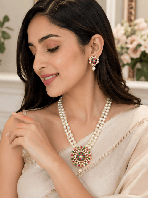 Aganya kreation jewelry Sets Chandrima Real Pearl Set - Elegant Brass Jewelry