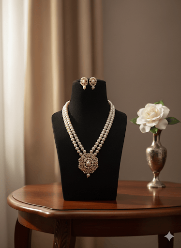 Aganya kreation jewelry Sets Charita Real Pearl Set - Exquisite Ethnic Jewelry