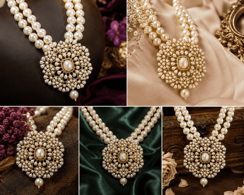 Aganya kreation jewelry Sets Charita Real Pearl Set — Freshwater Pearl Necklace & Earrings with Shell Pearl Mala
