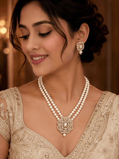 Aganya kreation jewelry Sets Charita Real Pearl Set — Freshwater Pearl Necklace & Earrings with Shell Pearl Mala