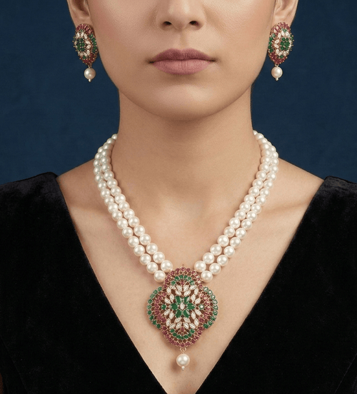 Aganya kreation jewelry Sets Charu Real Pearl Set - Elegant Brass Jewelry Collection
