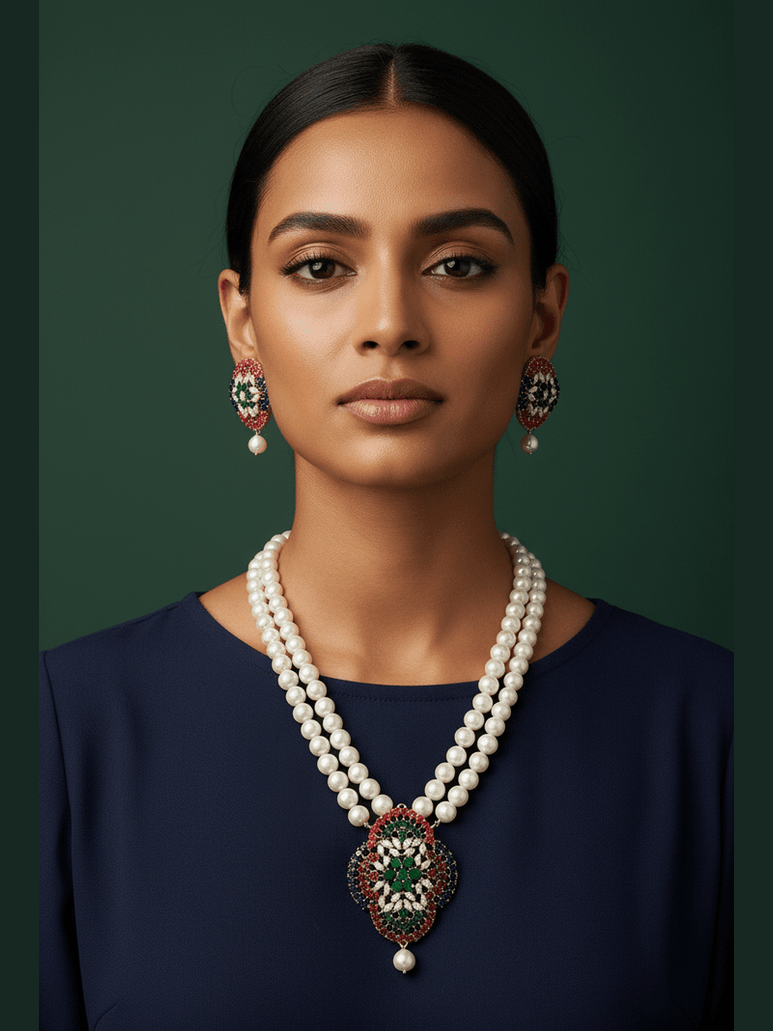 Aganya kreation jewelry Sets Charu Real Pearl Set - Elegant Brass Jewelry Collection