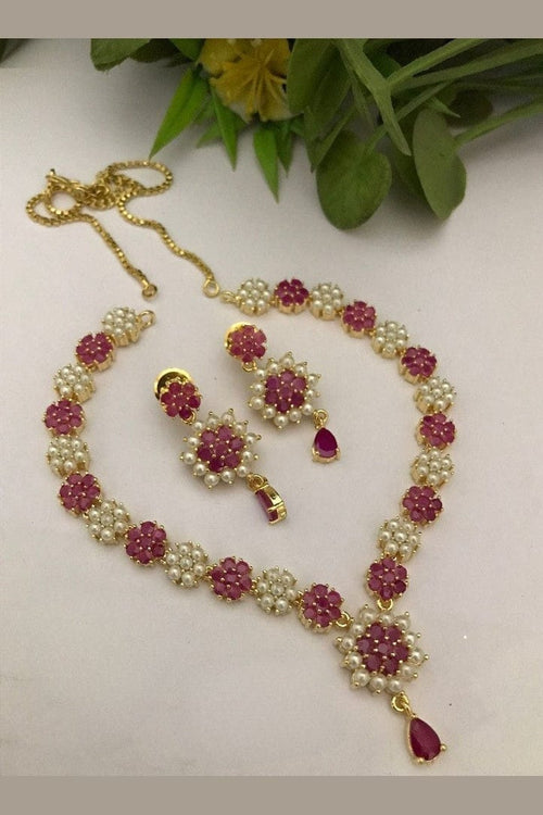 Aganya kreation jewelry Sets Charvi Real Pearl Set - Elegant Brass & Gold Jewelry
