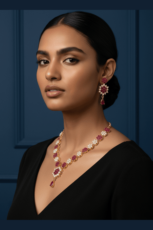 Aganya kreation jewelry Sets Charvi Real Pearl Set - Elegant Brass & Gold Jewelry