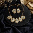 Aganya kreation jewelry Sets Dakshayani Japanese Stone Floral Pearl Statement Necklace Set | Designer Jewellery