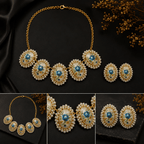 Aganya kreation jewelry Sets Dakshayani Japanese Stone Floral Pearl Statement Necklace Set | Designer Jewellery