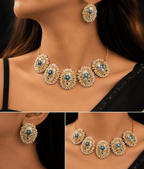 Aganya kreation jewelry Sets Dakshayani Japanese Stone Floral Pearl Statement Necklace Set | Designer Jewellery