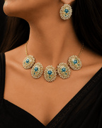 Aganya kreation jewelry Sets Dakshayani Japanese Stone Floral Pearl Statement Necklace Set | Designer Jewellery