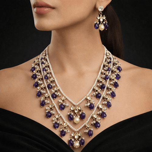 Aganya kreation jewelry Sets Deepika Long Mala Kundan Set - Elegant Brass Jewelry