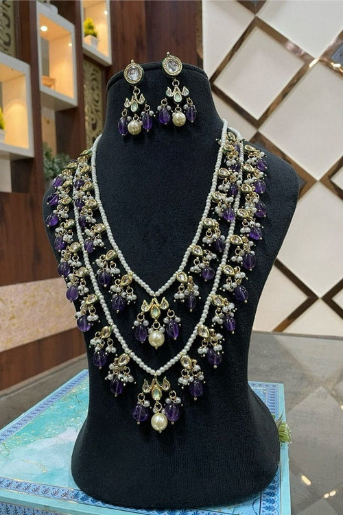 Aganya kreation jewelry Sets Deepika Long Mala Kundan Set - Elegant Brass Jewelry
