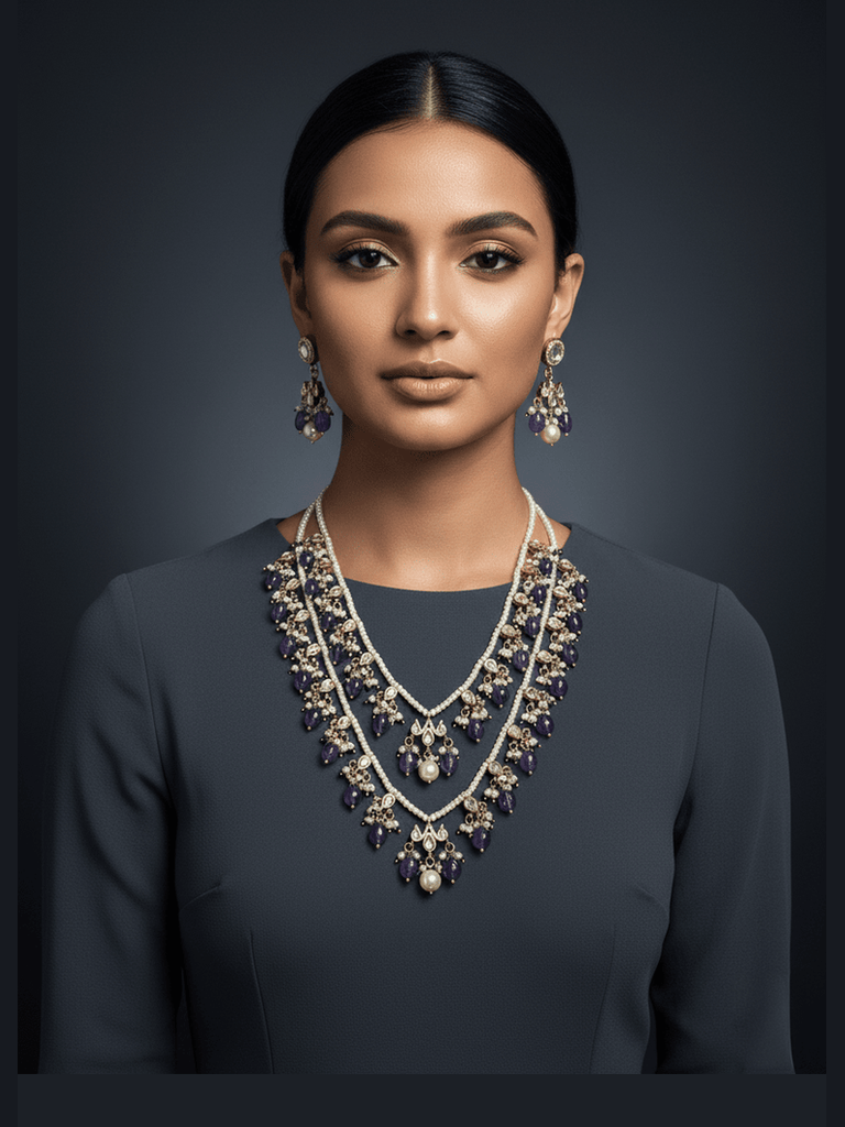 Aganya kreation jewelry Sets Deepika Long Mala Kundan Set - Elegant Brass Jewelry