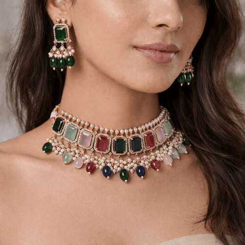 Aganya kreation jewelry Sets Designer Bhavisha Stone Traditional Choker Set