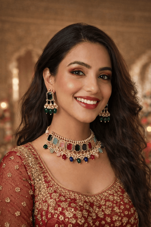Aganya kreation jewelry Sets Designer Bhavisha Stone Traditional Choker Set