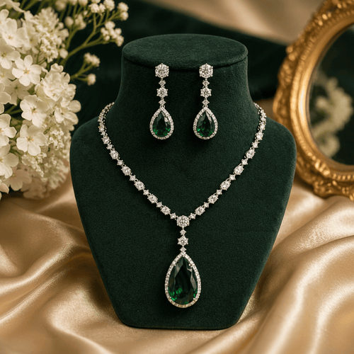 Aganya kreation jewelry Sets Elegant Alora Set - Silver Plated Doublet Stone Jewelry Emerlad green