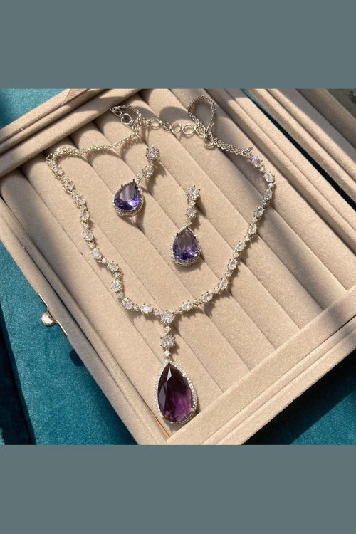 Aganya kreation jewelry Sets Elegant Alora Set - Silver Plated Doublet Stone Jewelry Purple