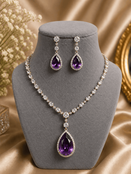 Aganya kreation jewelry Sets Elegant Alora Set - Silver Plated Doublet Stone Jewelry Purple