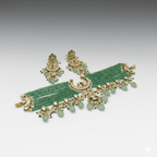 Aganya kreation jewelry Sets Elegant Emerald Green Kundan Choker Set with Pearl Droplets