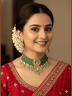 Aganya kreation jewelry Sets Elegant Emerald Green Kundan Choker Set with Pearl Droplets