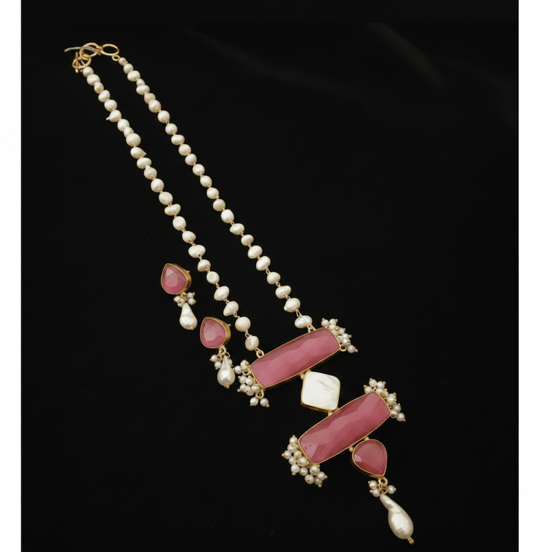Aganya kreation jewelry Sets Elegant Moulisha Real Pearl Set - Necklace & Earrings