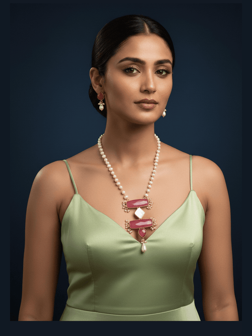 Aganya kreation jewelry Sets Elegant Moulisha Real Pearl Set - Necklace & Earrings