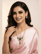 Elegant Romita Real Pearl Set with freshwater, baroque, CZ, and monalisa pearls on 22k gold plated brass by Aganya Kreation
