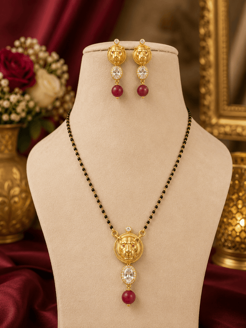 Aganya kreation jewelry Sets Elegant Sanvika Mangalsutra with Earrings - 18k Gold Plated