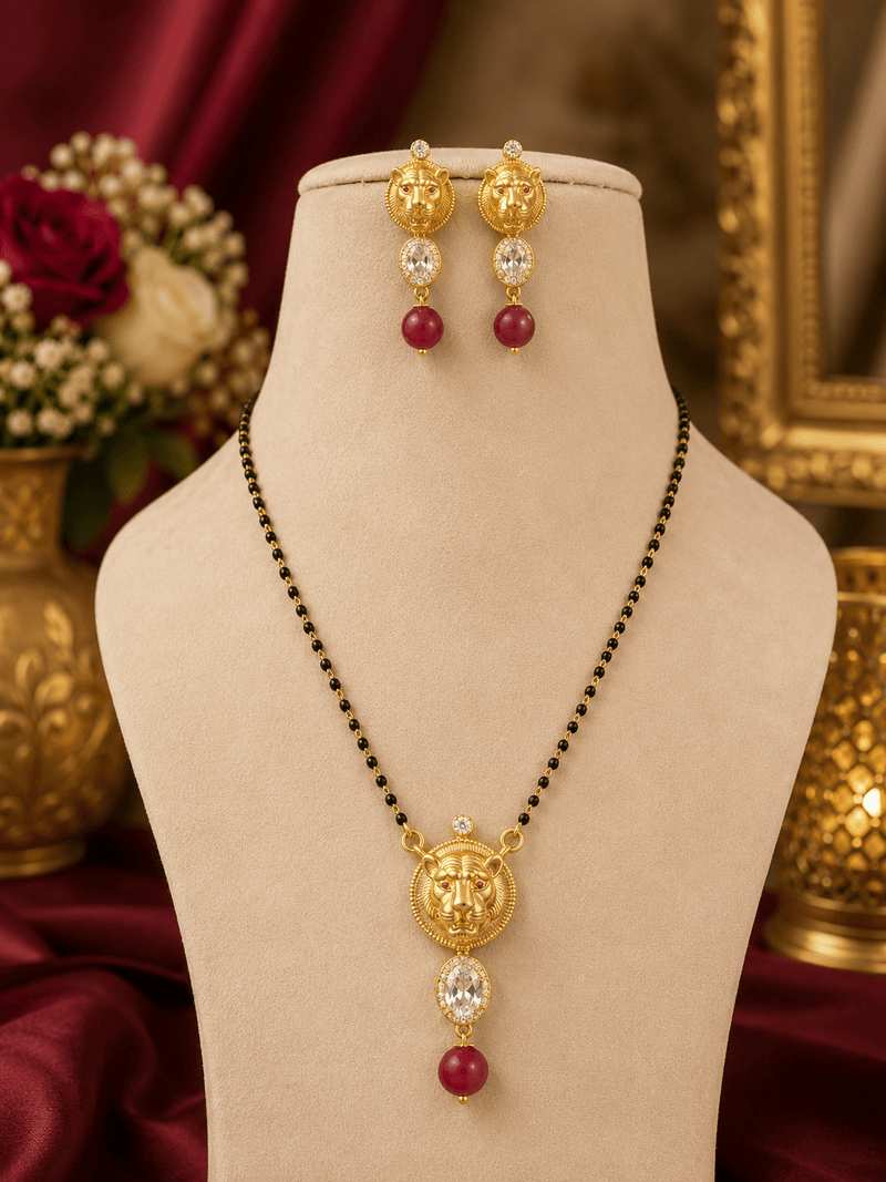 Aganya kreation jewelry Sets Elegant Sanvika Mangalsutra with Earrings - 18k Gold Plated