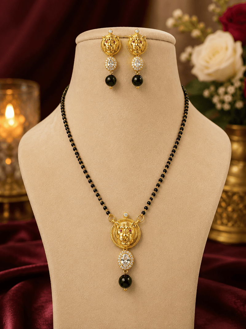 Aganya kreation jewelry Sets Elegant Sanvika Mangalsutra with Earrings - 18k Gold Plated