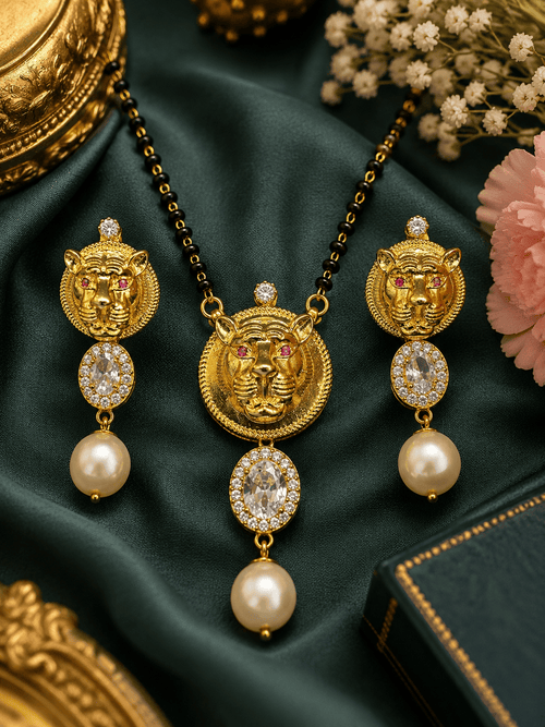 Aganya kreation jewelry Sets Elegant Sanvika Mangalsutra with Earrings - 18k Gold Plated
