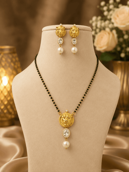 Aganya kreation jewelry Sets Elegant Sanvika Mangalsutra with Earrings - 18k Gold Plated White pearl
