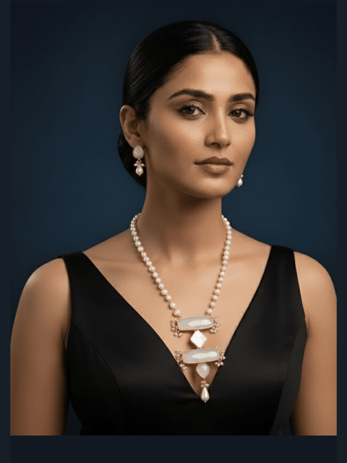 Aganya kreation jewelry Sets Elegant Srinidhi Real Pearl Set - Necklace & Earrings