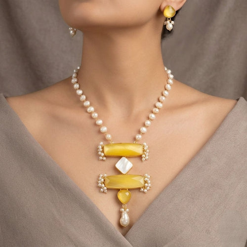 Aganya kreation jewelry Sets Elegant Takshvi Real Pearl Set - Necklace & Earrings
