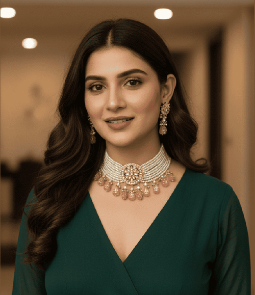 Aganya kreation jewelry Sets Elegant Vrushka Kundan Set - Exquisite Ethnic Jewelry Pastel pink