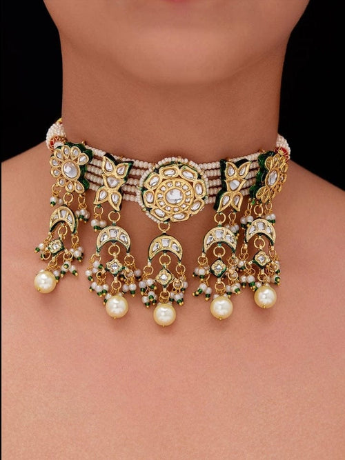 Aganya kreation jewelry Sets Exquisite Matsya Set: Kundan Choker & Jhumka Jewelry