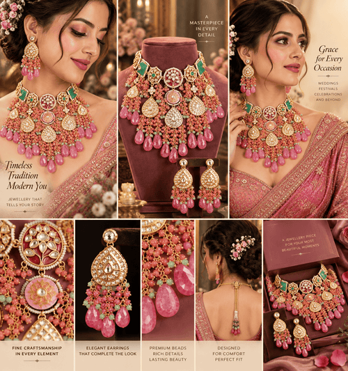 Aganya kreation jewelry Sets Gajgamini Pachi Kundan Set - Elegant Bridal Choker Necklace