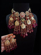 Aganya kreation jewelry Sets Gajgamini Pachi Kundan Set - Elegant Bridal Choker Necklace Dark-red