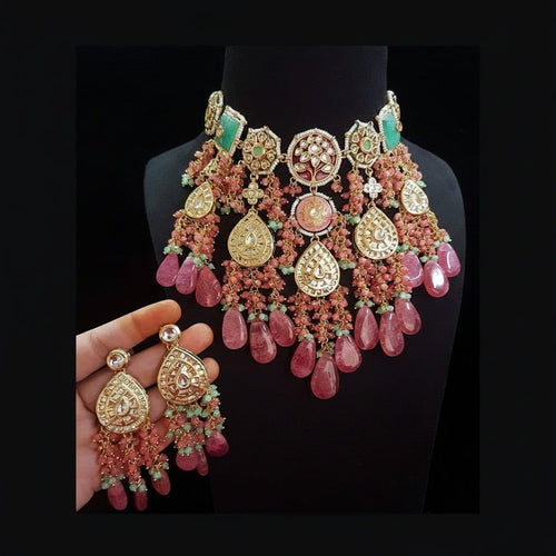 Aganya kreation jewelry Sets Gajgamini Pachi Kundan Set - Elegant Bridal Choker Necklace Multicolor