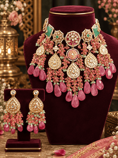 Aganya kreation jewelry Sets Gajgamini Pachi Kundan Set - Elegant Bridal Choker Necklace Multicolor