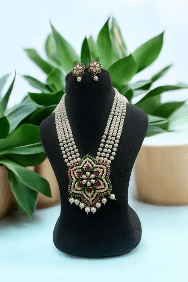 Aganya kreation jewelry Sets Gulika Real Pearl Set - Elegant Brass Jewelry with Golden Plating