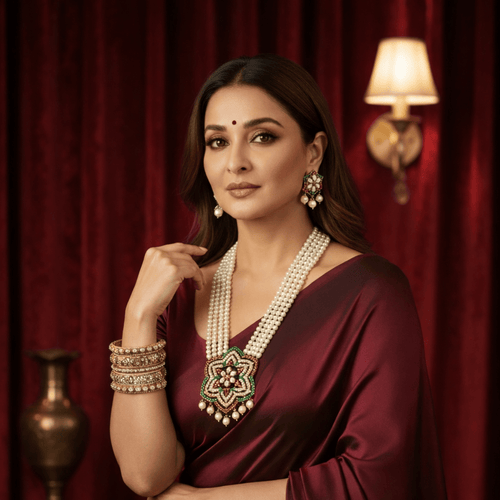 Aganya kreation jewelry Sets Gulika Real Pearl Set - Elegant Brass Jewelry with Golden Plating