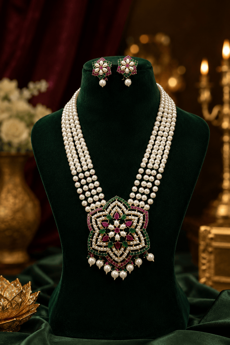 Aganya kreation jewelry Sets Gulika Real Pearl Set - Elegant Brass Jewelry with Golden Plating