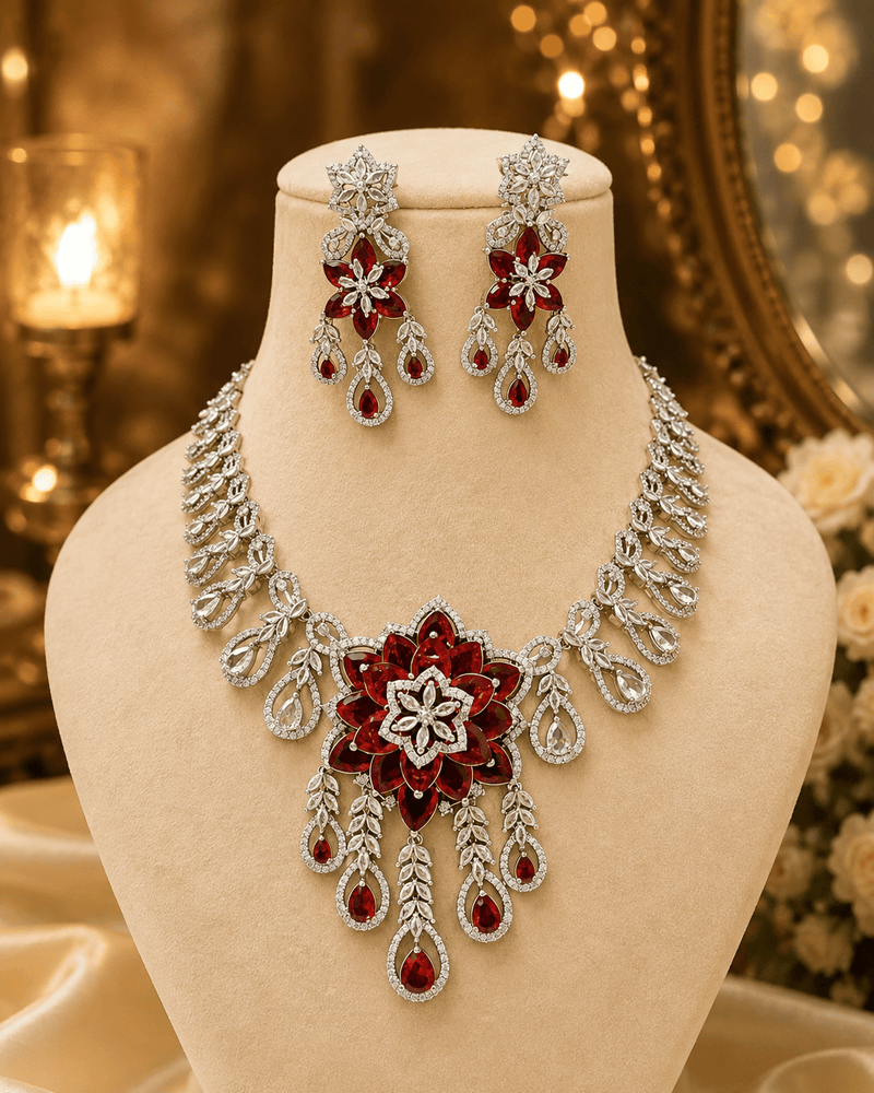Aganya kreation jewelry Sets Hanya Luxury American Diamond Multicolor Statement Jewellery Set