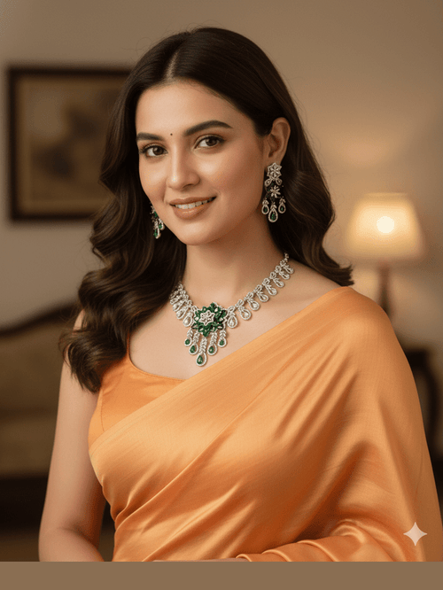 Aganya kreation jewelry Sets Hanya Luxury American Diamond Multicolor Statement Jewellery Set dark-green