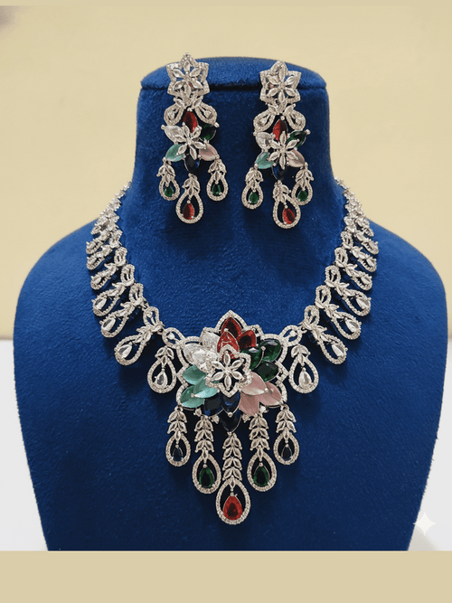 Aganya kreation jewelry Sets Hanya Luxury American Diamond Multicolor Statement Jewellery Set multi
