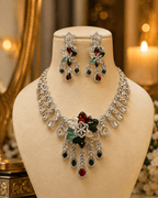 Aganya kreation jewelry Sets Hanya Luxury American Diamond Multicolor Statement Jewellery Set Multi